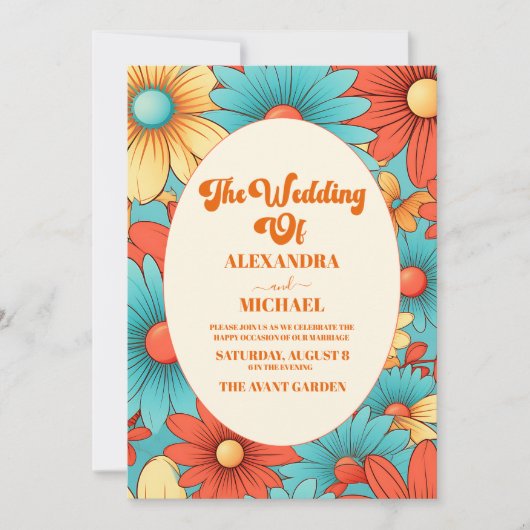 QR Code Boho Retro Floral Wedding Einladung (Vorderseite)