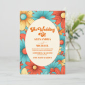 QR Code Boho Retro Floral Wedding Einladung (Stehend Vorderseite)