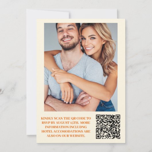 QR Code Boho Retro Floral Wedding Einladung (Rückseite)