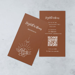 QR-Code Boho Rose Floral Mond Terrakotta Visitenkarte