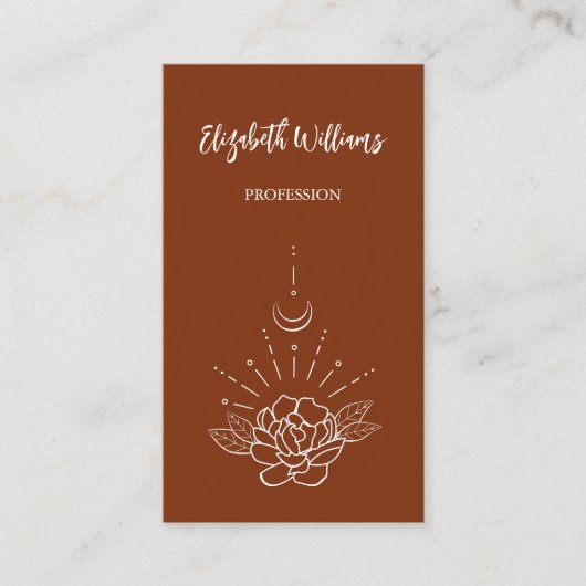 QR-Code | Boho Rose Floral Moon Terracotta Visitenkarte (Vorderseite)