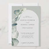 QR-Code boho sage green arch eucalyptus wedding Einladung (Vorderseite)
