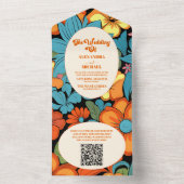 QR Code Boho Seventies Retro Blumenhochzeit All In One Einladung (Innen Boden)