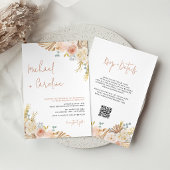 QR Code Boho Terracotta Pampas Floral Wedding Einladung