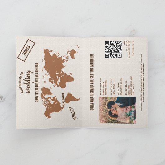 QR Code Boho Wedding Destination Passport Karte (Innenseite)
