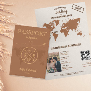 QR Code Boho Wedding Destination Passport Karte