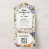 QR Code Boho Wildblume Botanische Hochzeit All In One Einladung (Innen Boden)
