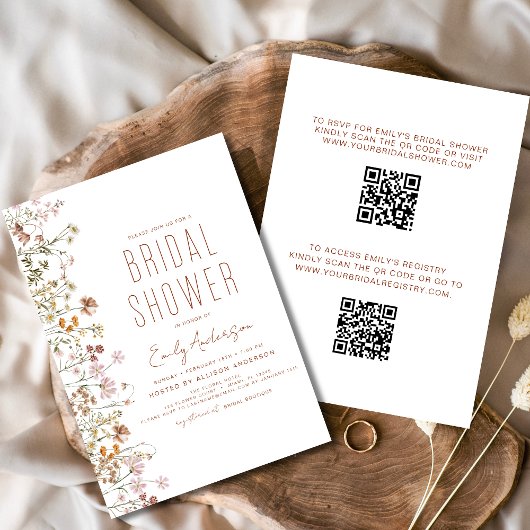 QR Code Boho Wildblume Brautparty Einladung