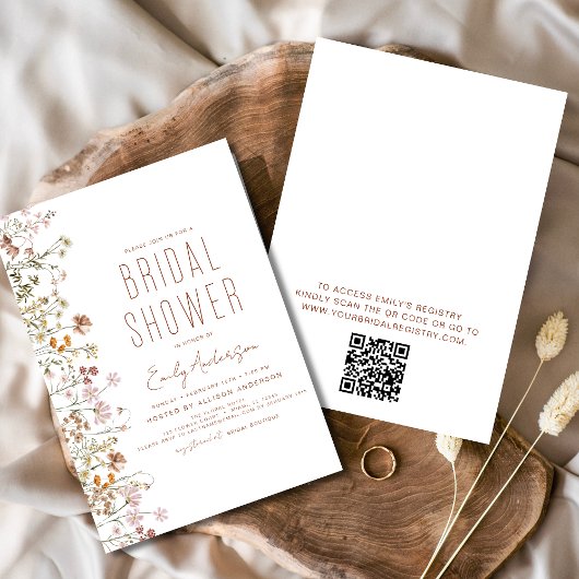 QR Code Boho Wildblume Brautparty Einladung