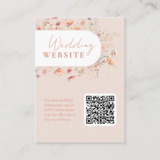 QR Code Boho Wildblume Wedding Website Begleitkarte (Vorderseite)