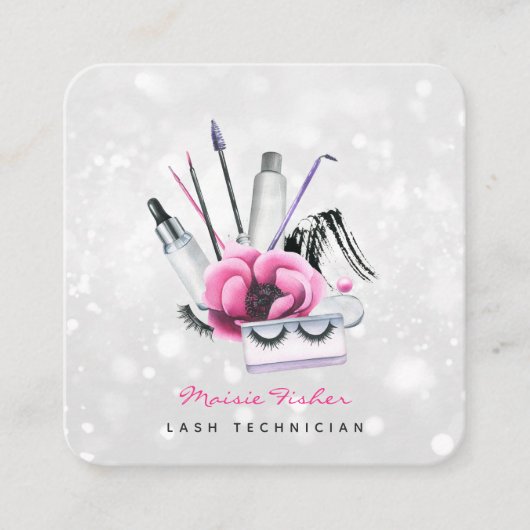 QR Code Bokeh Lash Technician, Eyelashes QR Code Quadratische Visitenkarte (Vorderseite)