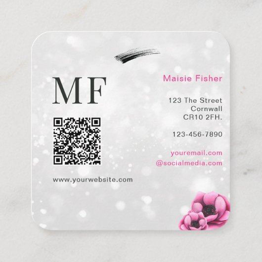 QR Code Bokeh Lash Technician, Eyelashes QR Code Quadratische Visitenkarte (Rückseite)