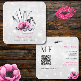 QR Code Bokeh Lash Technician, Eyelashes QR Code Quadratische Visitenkarte