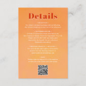 QR Code Bold Modern Orange Sunset Wedding Details Begleitkarte (Vorderseite)