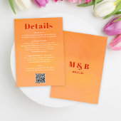 QR Code Bold Modern Orange Sunset Wedding Details Begleitkarte