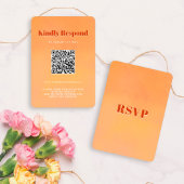 QR Code Bold Modern Orange Sunset Wedding RSVP Karte