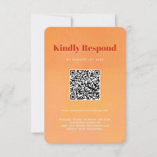 QR Code Bold Modern Orange Sunset Wedding RSVP Karte (Vorderseite)