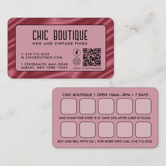 QR-Code-Bonuskarte für Rosa Satin Visitenkarte (Vorne/Hinten)
