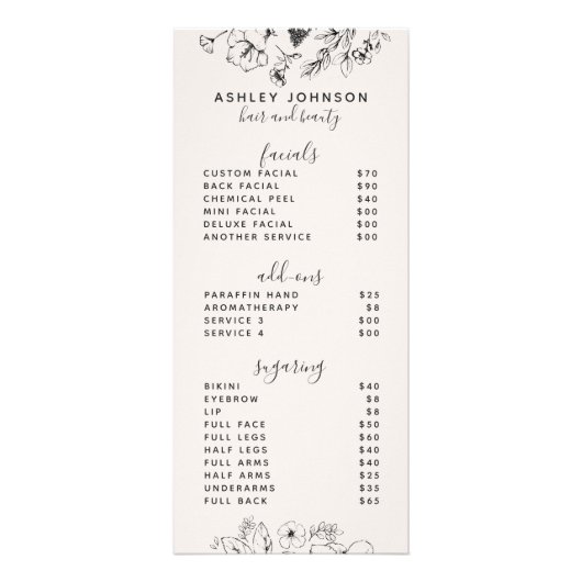 QR Code Botanical Blush Spa 3 Services Menu Werbekarte (Vorne)
