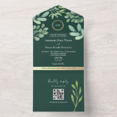 QR Code Botanical Emerald Green Wedding All In One Einladung (Innen Boden)