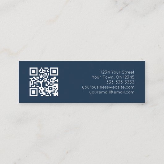 QR-Code Botanische Grünpflanzen Navy Blue White Mini Visitenkarte (Rückseite)
