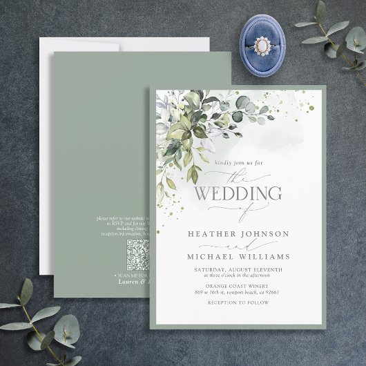 QR Code Botanische Grünpflanzen Wasserfarbe Einladung