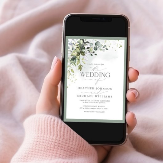 QR Code Botanische Grünpflanzen Wasserfarbe Einladung