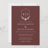 QR-Code Botanische Monogramm-Burgundy-Hochzeit Einladung (Vorderseite)