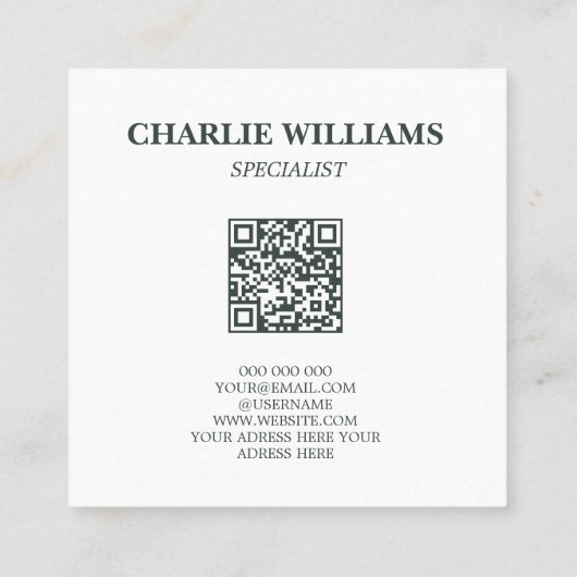 QR-Code botanische Rahmen-Blätter boho Quadratische Visitenkarte (Rückseite)