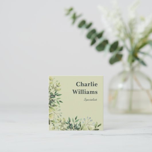 QR-Code botanische Rahmen-Blätter boho Quadratische Visitenkarte (Stehend Vorderseite)