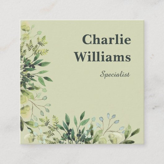 QR-Code botanische Rahmen-Blätter boho Quadratische Visitenkarte (Vorderseite)