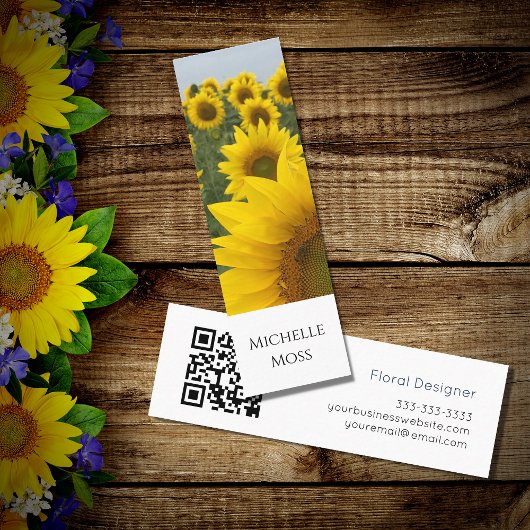 QR-Code Botanische Sonnenblumen Foto Blumendesigne Mini Visitenkarte