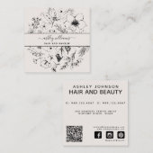 QR Code Botanischer Blush Black Script Name Square Quadratische Visitenkarte (Vorne/Hinten)