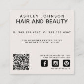 QR Code Botanischer Blush Black Script Name Square Quadratische Visitenkarte (Rückseite)