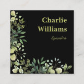 QR-Code botanischer Rahmen Blätter schwarz Quadratische Visitenkarte (Vorderseite)