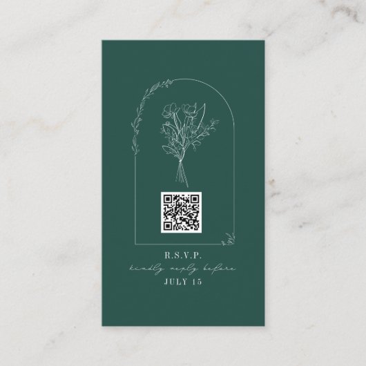 QR Code Bouquet Arch Emerald Wedding QR Code Begleitkarte (Vorderseite)