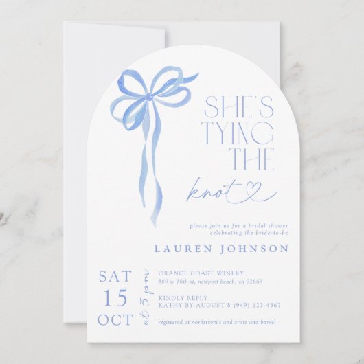 QR Code Bow Sie bindet die blaue Dusche des Knoten Einladung (Vorderseite)