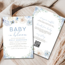 QR Code Boy Blue Baby in Bloom Baby Shower