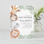 QR Code Boys Safari Animals Baby Shower Einladung (Stehend Vorderseite)