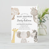 QR Code Boys Safari Animals Baby Shower Einladung (Stehend Vorderseite)