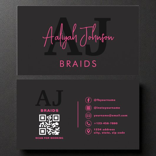 QR Code Braids Hair Stylist Moderne Typografie Visitenkarte