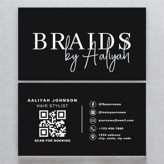 QR Code Braids Hair Stylist Moderne Typografie Visitenkarte