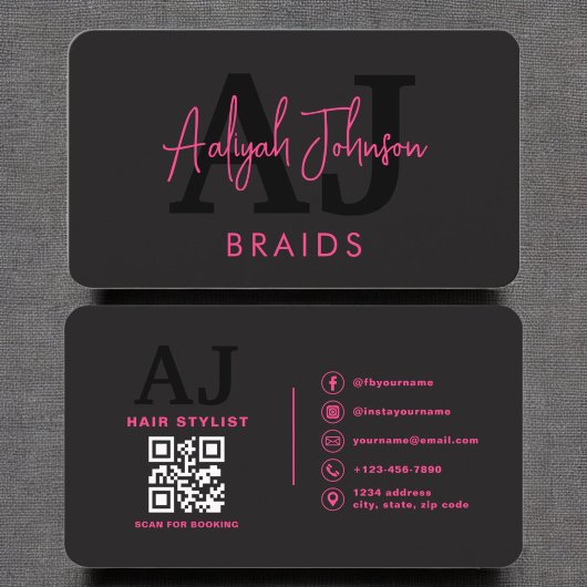 QR Code Braids Hair Stylist Moderne Typografie Visitenkarte