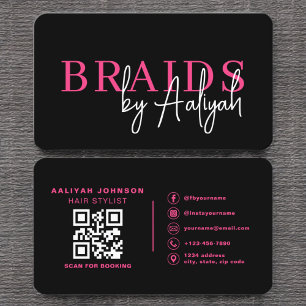 QR Code Braids Hair Stylist Moderne Typografie Visitenkarte