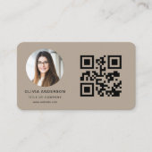 QR-Code Braun Foto Visitenkarte (Vorderseite)