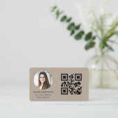 QR-Code Braun Foto Visitenkarte (Stehend Vorderseite)