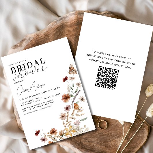 QR Code Brautparty Boho Wildblume Elegant Einladung