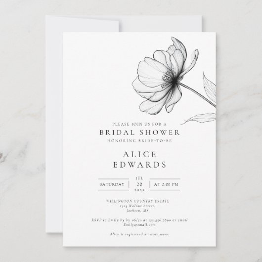 QR-Code-Brautparty für Minimalistisches Chic Flora Einladung (Vorderseite)