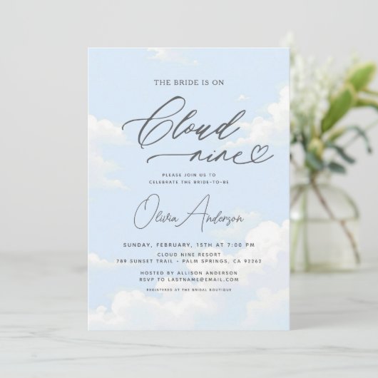 QR Code Bridge befindet sich auf Cloud Nine Brautp Einladung (Stehend Vorderseite)