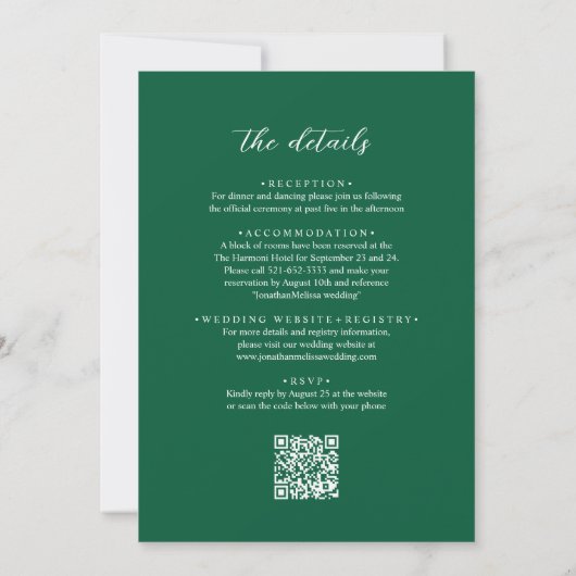 QR-Code Bright Emerald Green Foto Overlay Wedding Einladung (Rückseite)